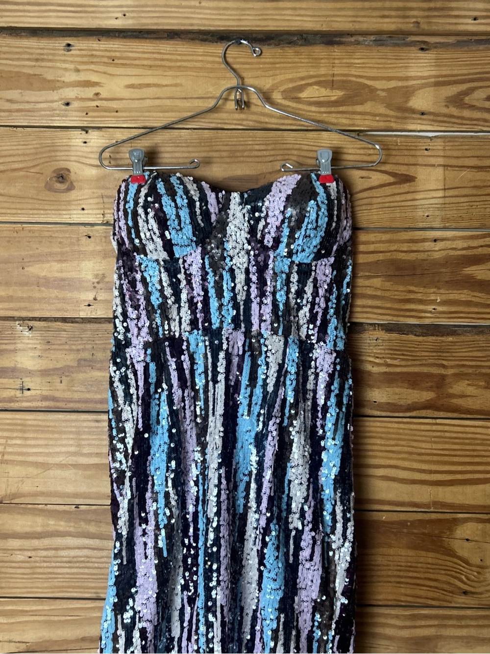 Fashion Nova Strapless Sequin Dress in Black, Blue & Lilac
